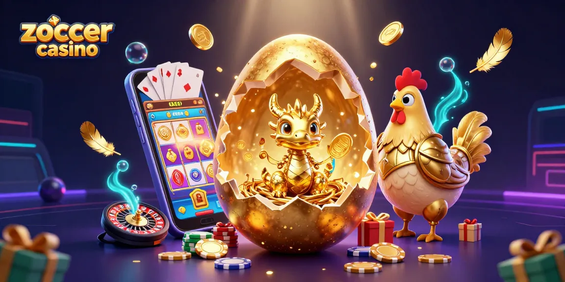 Experience the excitement of zoccer casino with golden dragon and poker chips in a vibrant 3D illustration.