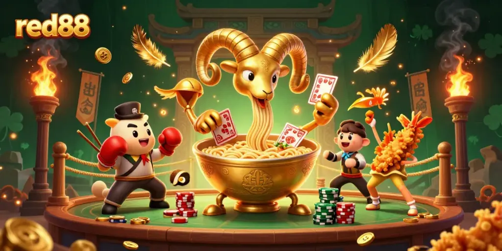 Bet on exciting games at red88 with vibrant characters and immersive casino atmosphere.