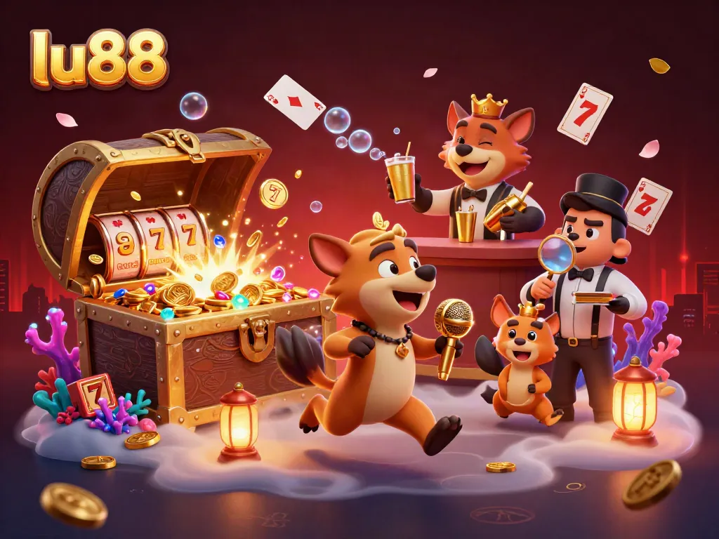 Join the fun at lu88's vibrant comedy casino club with lively hyena characters and dynamic game elements.