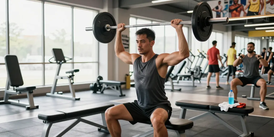 Anabolika kaufen für effektives Muskelwachstum im Fitnessstudio, athletischer Mann beim Gewichtheben.