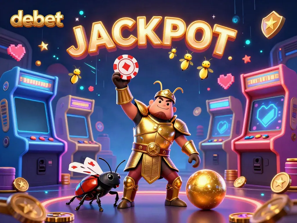 Experience the thrill of debet casino gaming with vibrant visuals featuring caricatures of characters celebrating a jackpot.