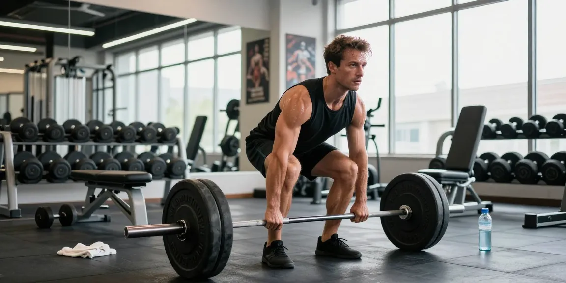 Deus Medical für Anabolika: Athlet beim Krafttraining im modernen Fitnessstudio.
